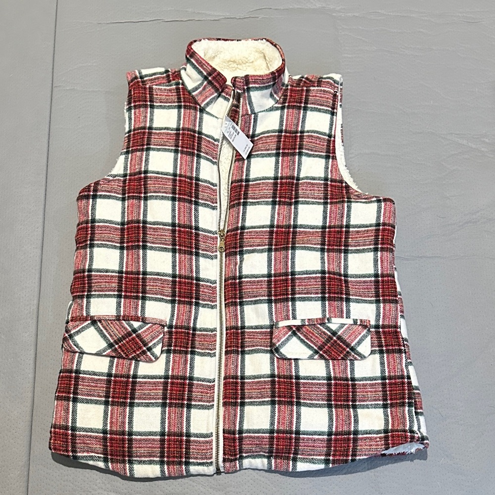 Maurice's Red and White Plaid Vest